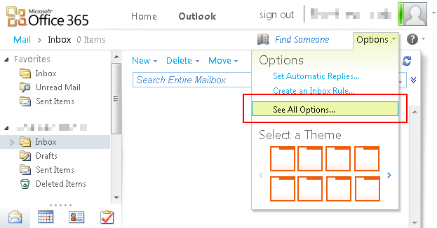 exchange 365 outlook settings